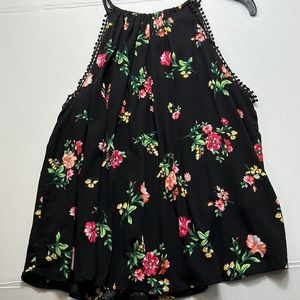 Ambiance Sleeveless Tie Neck Flare Loose Fit Floral Top Size M